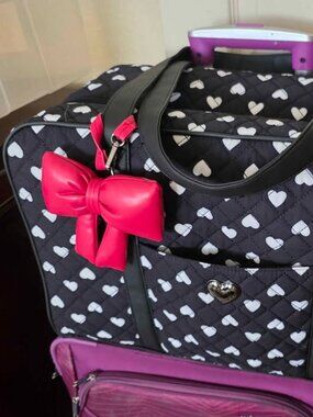 BETSEY JOHNSON Quilted Weekender Duffel Bag Black & White Hearts + BOW